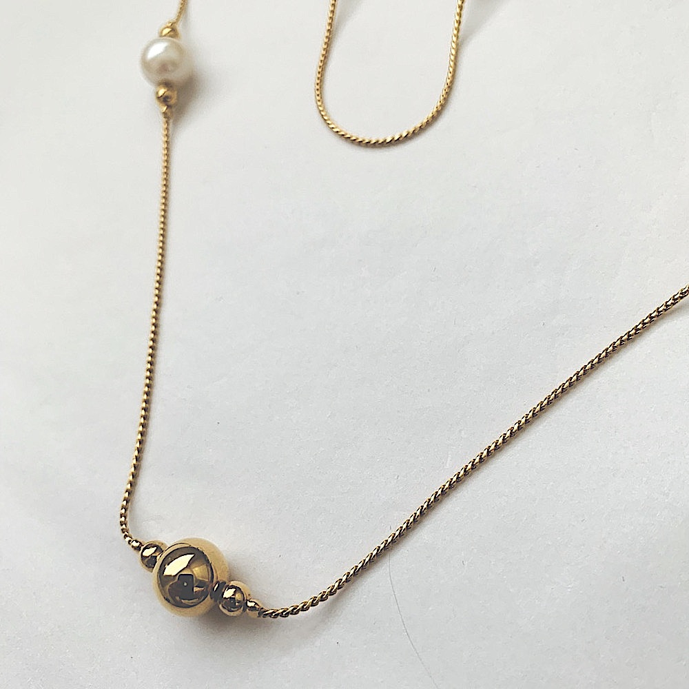Vintage Gold Necklace with Stationed Faux Pearls & Beads all around 20”drop EUC